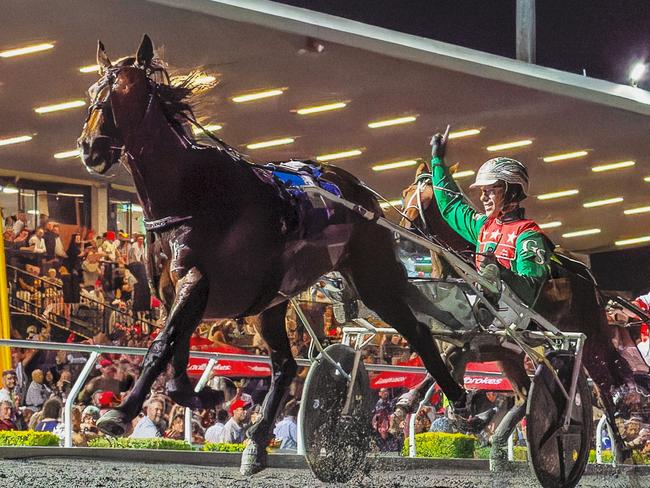 Just Believe winning the 2023 Inter Dominion final at Albion Park on December 16. Picture: Dan Costello