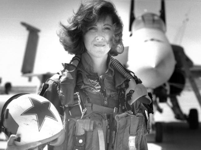 Shults was one of the first women to fly Navy tactical aircraft. Here she poses in front of an F/A-18A with Tactical Electronics Warfare Squadron (VAQ) 34 in 1992. Picture: Thomas P. Milne/U.S. Navy