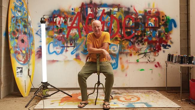 Artist Paul McNeil, author of The AC/DC AB/CD High-Voltage Alphabet children’s book, at his Northern Rivers art studio. Picture: Jessie Prince