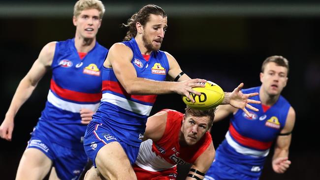 Marcus Bontempelli was at his imposing best against the Swans. Picture: AAP