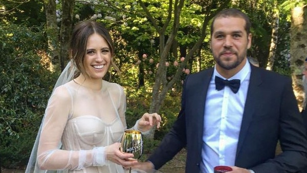 Jesinta and Buddy Franklin after their top-secret wedding ceremony at Wildenstein on November 4, 2016.