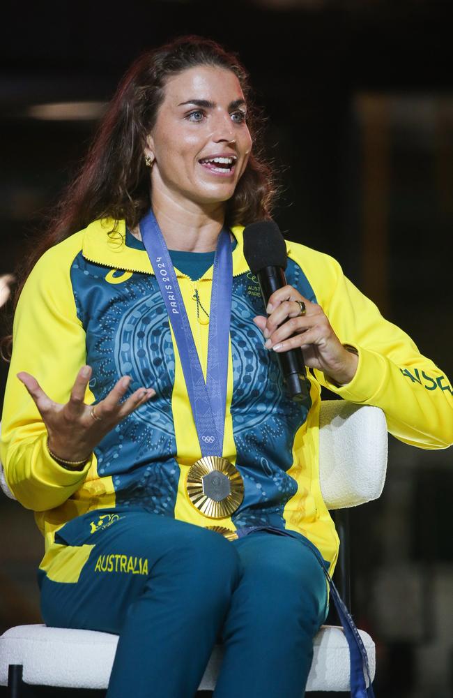 Speaking in Sydney on the day she arrived home from Paris. Picture: NewsWire / Gaye Gerard