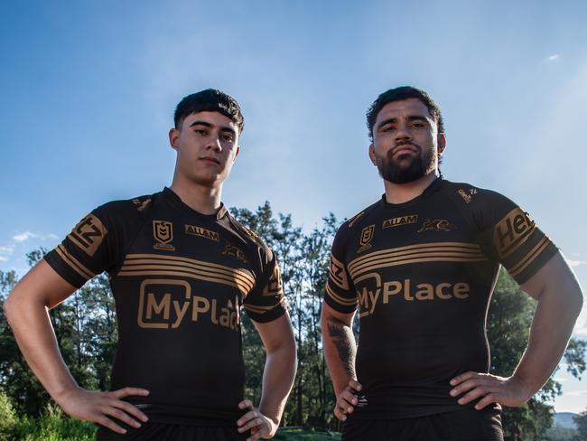 Penrith's Blaize Talagi and Isaiah Papali'i in the Panthers' Las Vegas jersey. Pic: Panthers