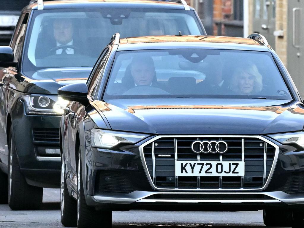 Queen Camilla is driven away from the London Clinic after visiting her husband King Charles III. Picture: AFP