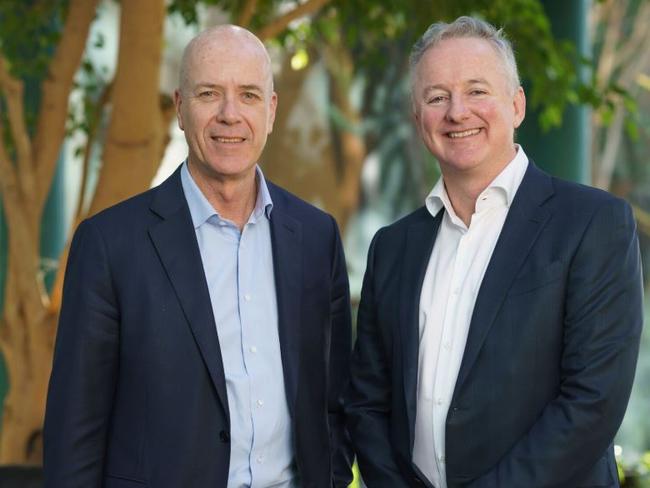 Fairfax Media CEO Greg Hywood and Hugh Marks, CEO of Nine. Picture: Nine Network.