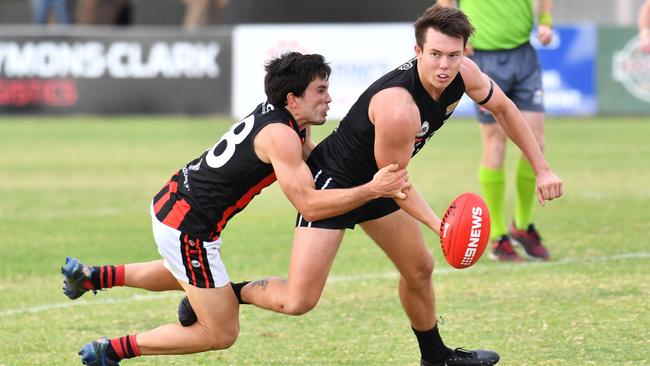 Port District’s Trent Heffernan in action against Rostrevor last season, was best on ground in the Magpies’ victory over Goodwood on Saturday. Picture: AAP/ Keryn Stevens