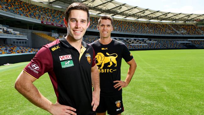 Ryan Bastinac with Simon Black, who wrote him a letter when he was 12 that inspired him to be an AFL player. Pic Darren England.