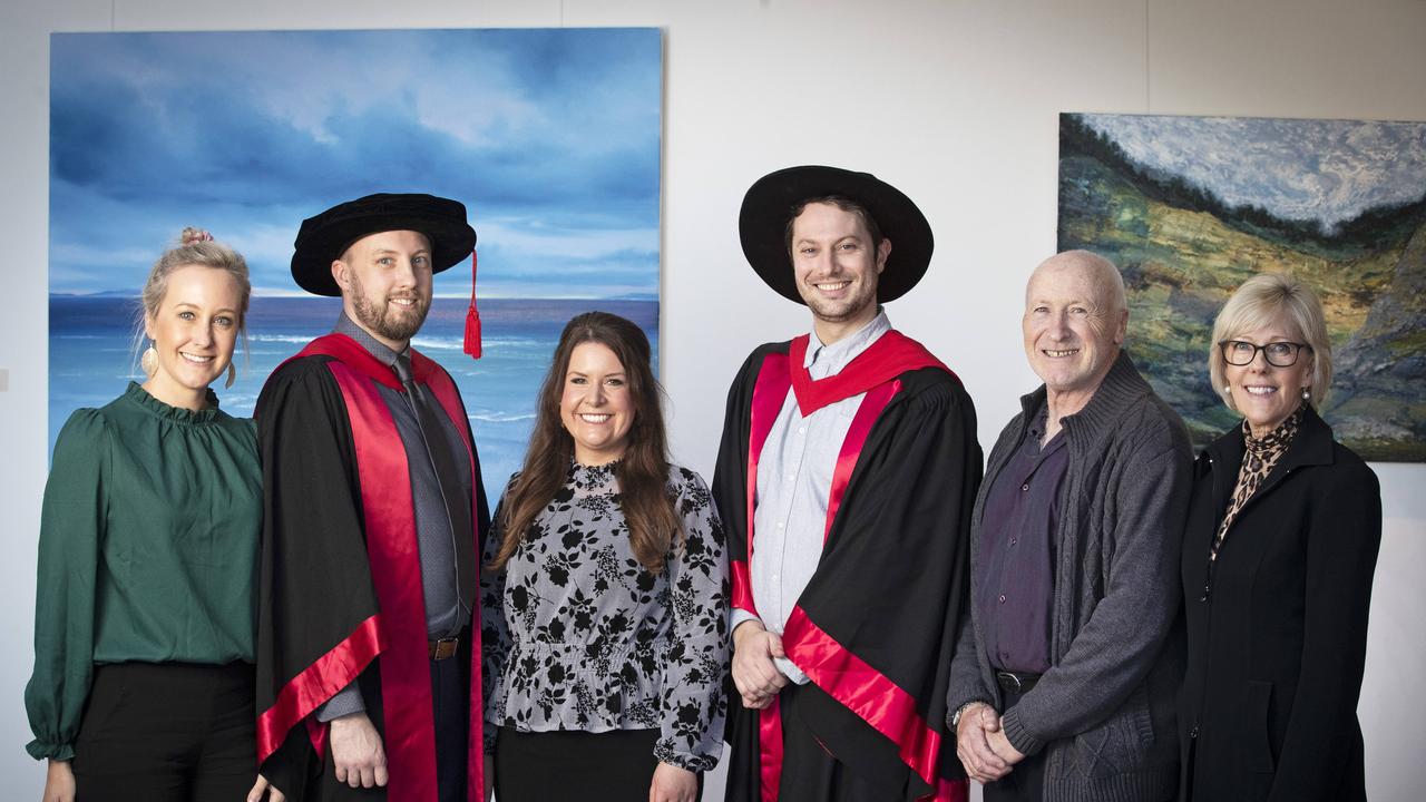 UTAS Graduation at the Hotel Grand Chancellor Hobart, Carly Doyle, Jonathan Rogers, Emily Edge, Lucas Hyland, Brad Rogers and Joan Rogers all of Hobart. Picture: Chris Kidd