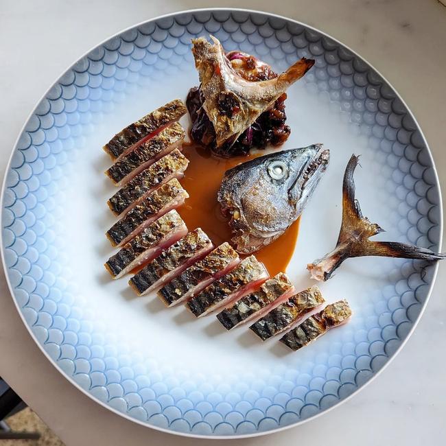 Half Bonito cooked over charcoal with radicchio and macadamia at Josh Niland's Saint Peter. Picture: Instagram