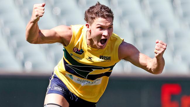 Eagles Sam Lowson celebrates a goal. Picture: Sarah Reed