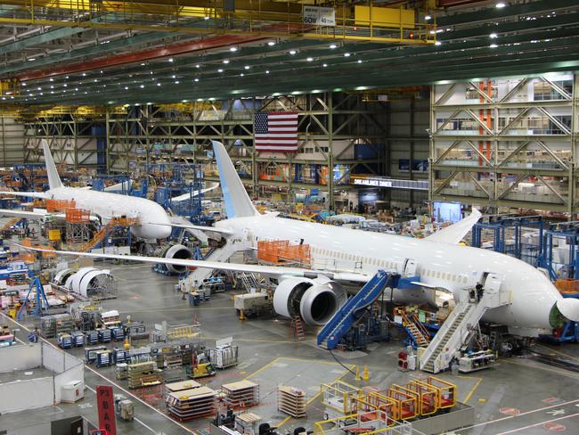 Boeing 787 Dreamliners being assembled at the company's Seattle factory. Picture: Sarah Nicholson