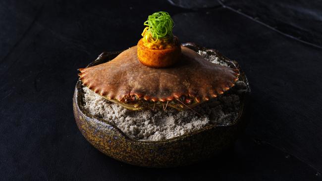 Mud crab and Victorian saffron at Vue du Monde restaurant in Melbourne. Photo: Jason Loucas