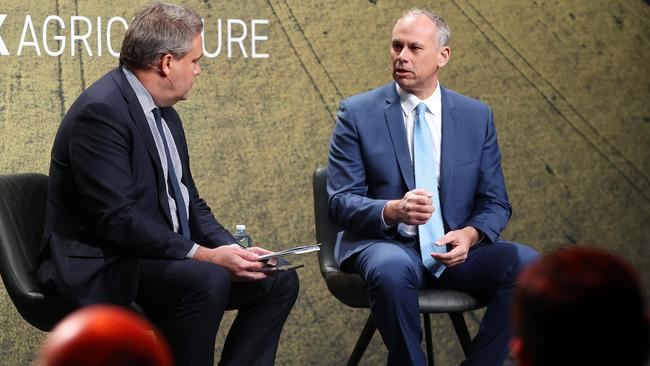 Herald Sun Editor Sam Weir with the CEO of Hancock Agriculture, Adam Giles. Picture: Mark Stewart