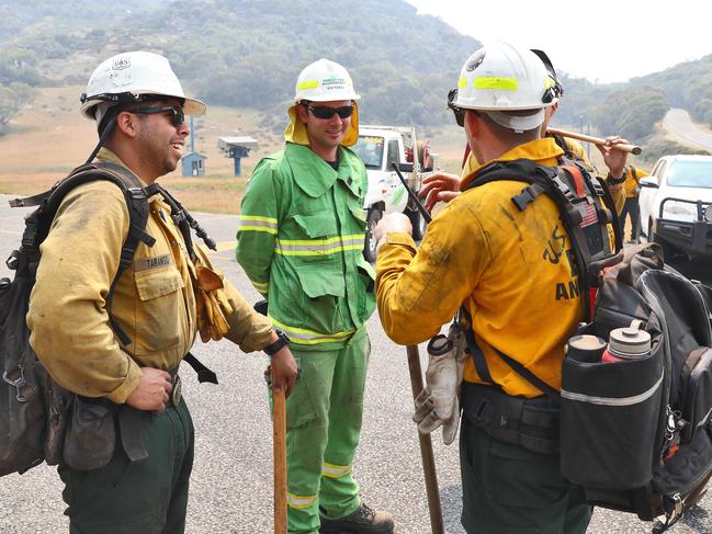 Specialist firefighters from the US forest service teamed up with firefighters from Forestry Fire Management Victoria. Picture: Aaron Francis