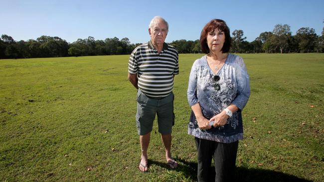 Residents Brian and Maureen Armiger were not happy with council’s decision to sell off the green space at Morris Rd, Rothwell. Picture: Chris Higgins