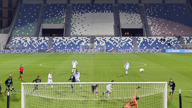 Empty stands at the match between Sassuolo and Brescia in Reggio Emilia. Picture: AP