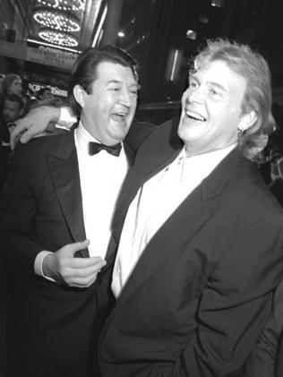 A beardless Derryn Hinch with Farnsey.