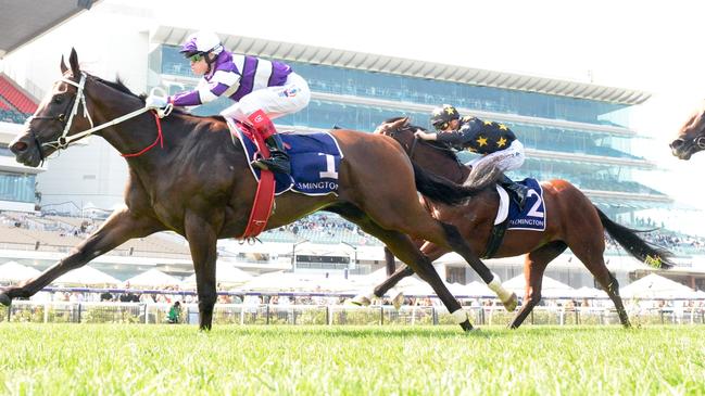 Riff Rocket beats King Colorado in the CS Hayes Stakes at Flemington.