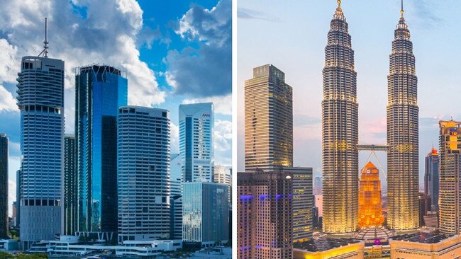 Brisbane (left) will be more humid than the Malaysian capital of Kuala Lumpur (right) over the next 48 hours.