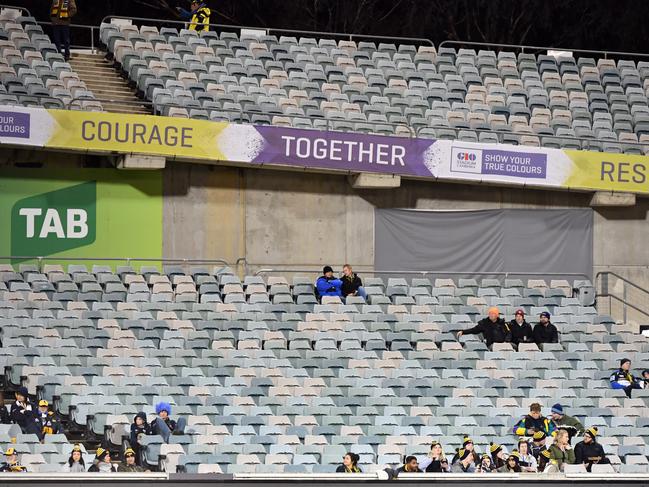 A section of the stand showing the crowd is seen 5 minutes before the start of the Round 13 Super Rugby match between the Brumbies and the Melbourne Rebels at GIO Stadium in Canberra, Saturday, May 12, 2018. (AAP Image/Mick Tsikas) NO ARCHIVING, EDITORIAL USE ONLY