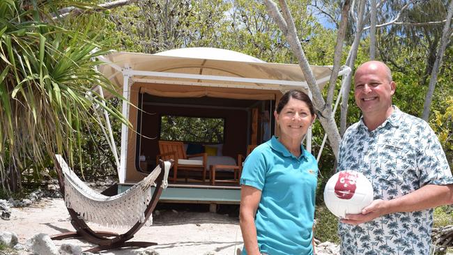 Sales and Marketing Manager Karen Sweeney and Aldesta Hotels Australia vice president and Wilson and Heron Island general manger Tony Barradale on Wilson Island.