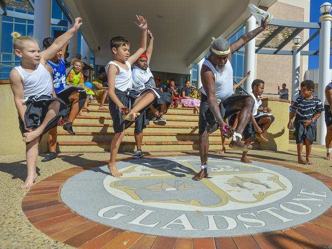 The NAIDOC week march paused outside Gladstone Council Chambers for a celebration of indigenous culture.