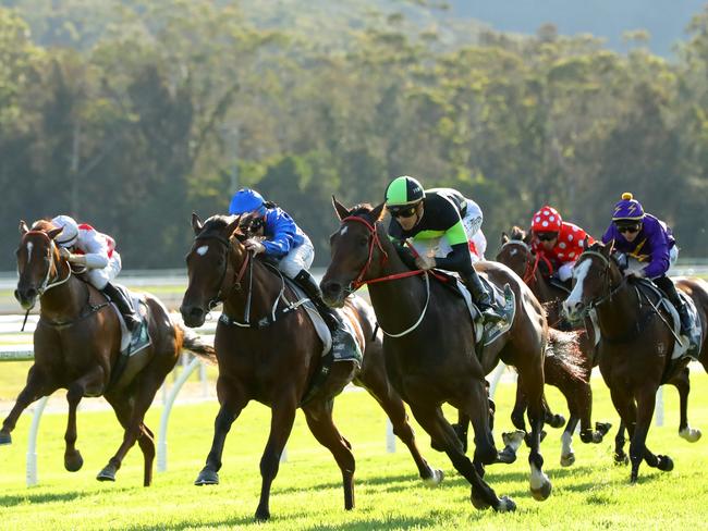 GOSFORD, AUSTRALIA - MAY 06: Sam Clipperton riding Think About It wins  Race 7 De Bortoli Takeover Target during "Gosford Gold Cup" - Sydney Racing at Gosford Racecourse on May 06, 2023 in Gosford, Australia. (Photo by Jeremy Ng/Getty Images)