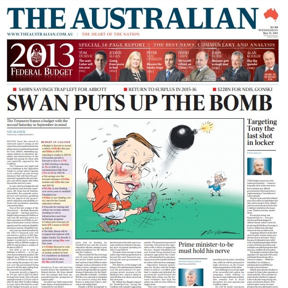 The Australian’s 2013 Budget front page.