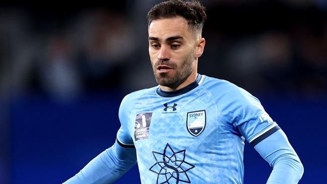 SYDNEY, AUSTRALIA - MAY 06: Anthony Caceres of Sydney FC controls the ball during the A-League Men's Elimination Final match between Western Sydney Wanderers and Sydney FC at CommBank Stadium, on May 06, 2023, in Sydney, Australia. (Photo by Brendon Thorne/Getty Images)