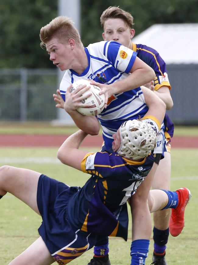 2019 Cairns District Rugby League Under-18s grand final between Edmonton Storm and Brothers Cairns. Storm’s Will Wright tackles Brothers’ Kalum Davis. PICTURE: ANNA ROGERS