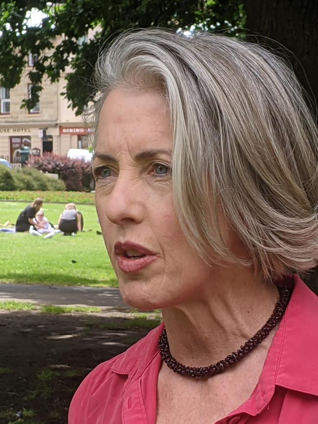 Greens MP Rosalie Woodruff speaks to the media on Parliament Lawns on Wednesday, November 18, 2020.