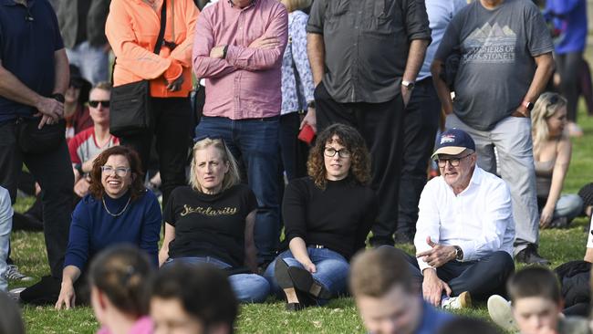 Social Services Minister Amanda Rishworth, Women’s Minister Katy Gallagher, Labor MP Alicia Payne and Prime Minister Anthony Albanese all attended the rally. NCA NewsWire / Martin Ollman