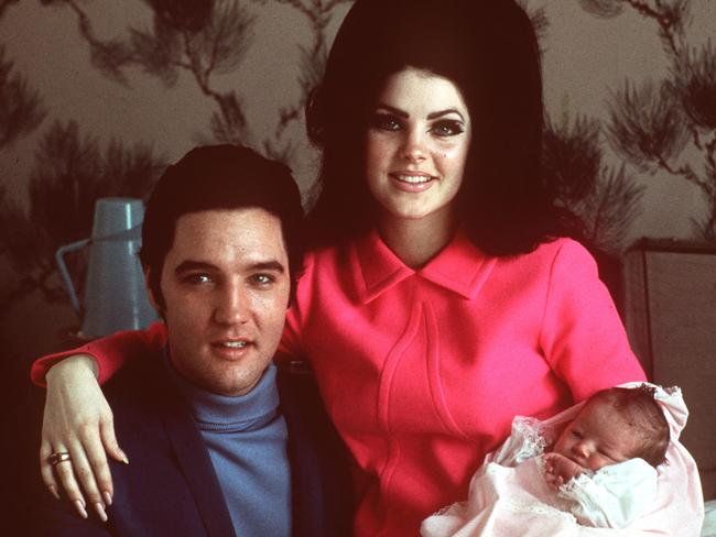 Elvis and Priscilla Presley with their newborn daughter Lisa Marie in February 1968. The couple were married for about six years. Picture: AP