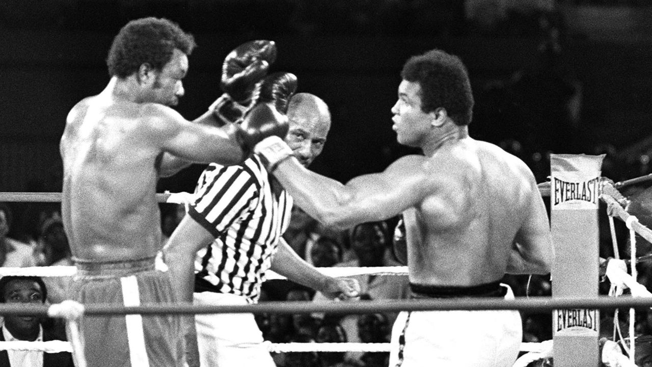 In this photo from October 30, 1974, the fight opposing former world heavyweight boxing champion the American Muhammad Ali and his compatriot and titleholder George Foreman in Kinshasa. Picture: AFP