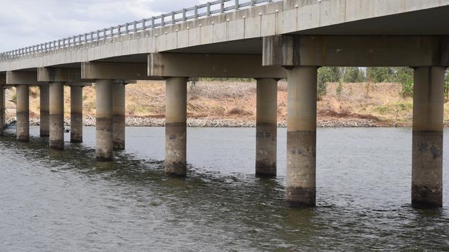 The lower, dark portion of this pylon shows how far Lake Paradise has fallen since the Paradise Dam spillway was lowered.