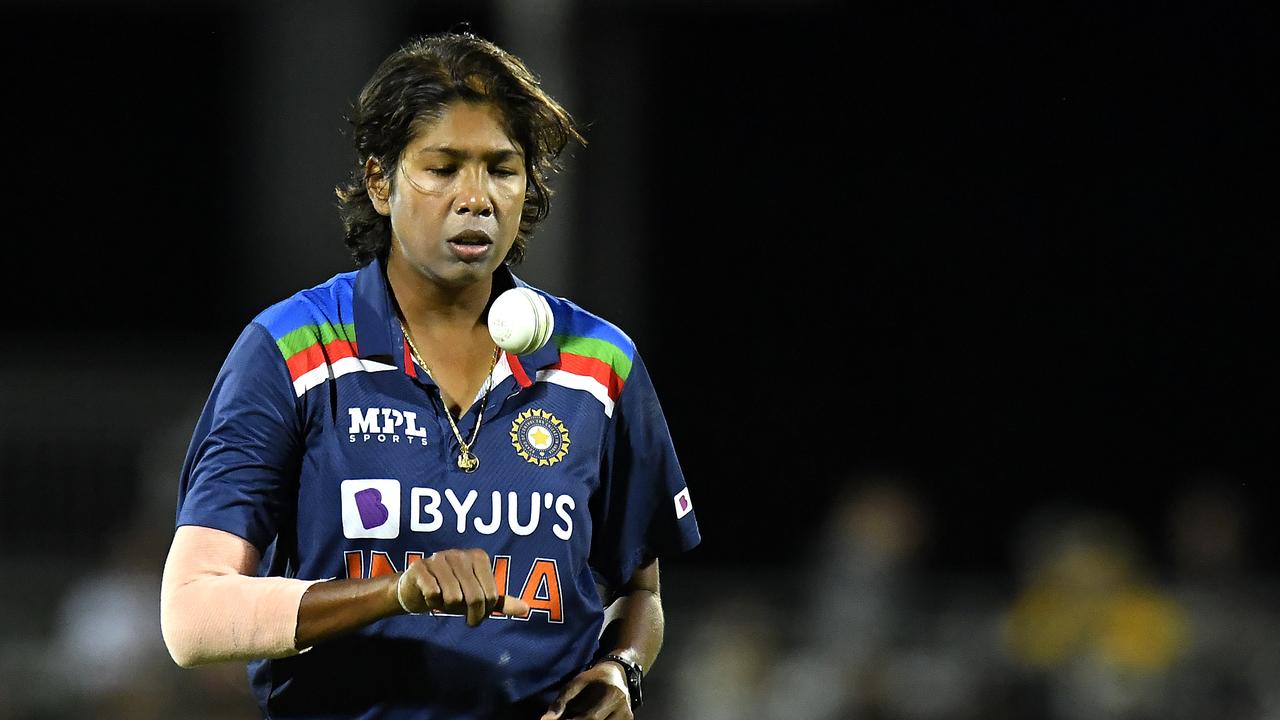 Jhulan Goswami bowled two waist-high no balls in the final over. Photo by Albert Perez/Getty Images