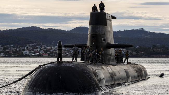 Royal Australian Navy submarine HMAS Sheean in Hobart. Picture: Leo Baumgartner/Australian Defence Force via Getty Images.