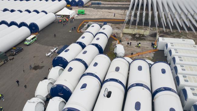 Granville Harbour Wind Farm open day in Burnie. Visitors to the open day make their way around the giant components. Picture: Grant Wells