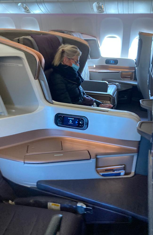 Katie Hopkins pictured in business class returning to the UK yesterday.