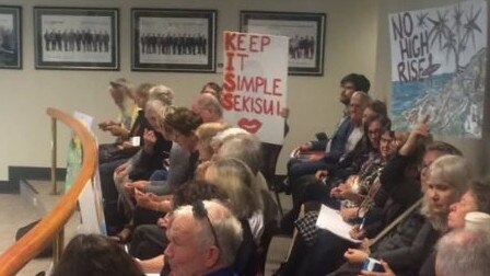 The public gallery during a Sunshine Coast Council meeting to vote on the Sekisui House development at Yaroomba.