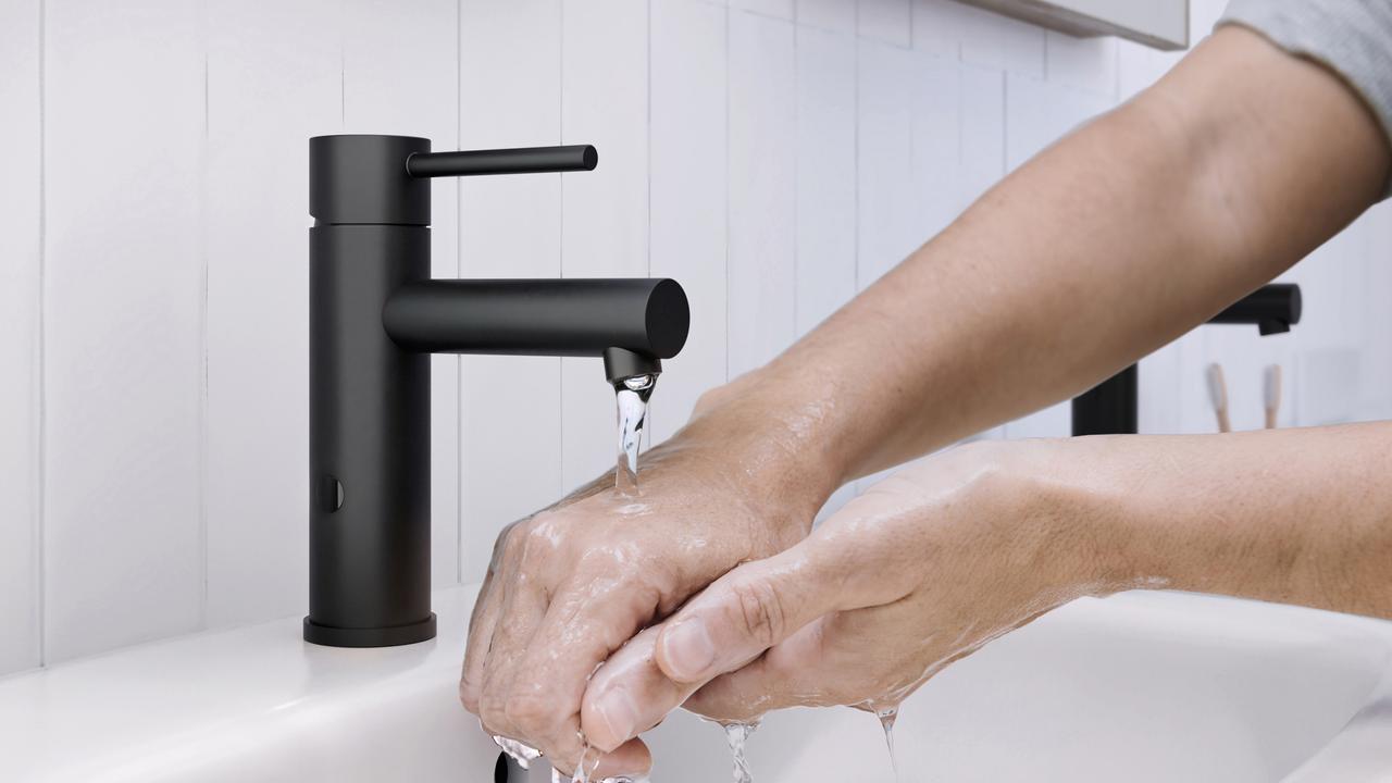 Mizu’s Drift sensor basin mixer comes in four colours to match your decor, reece.com.au