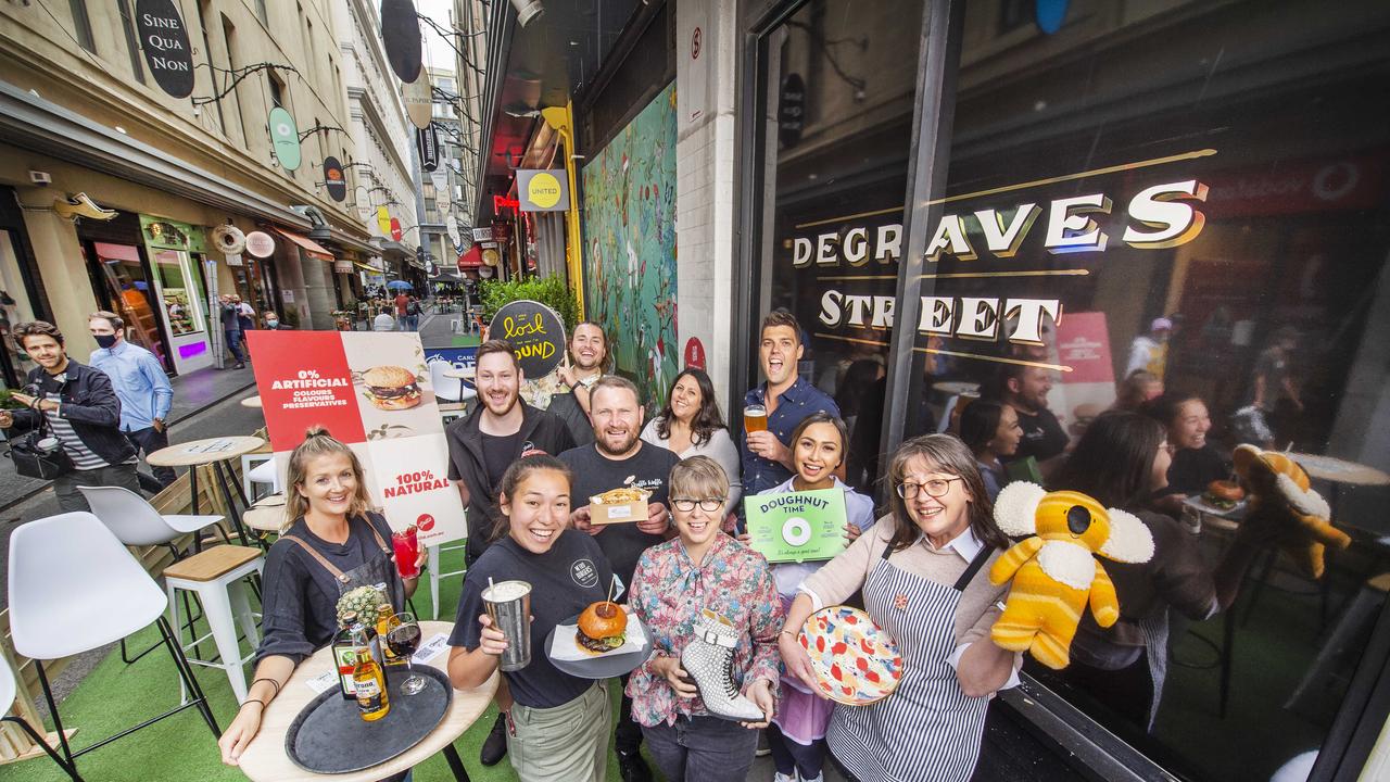 Degraves St Traders celebrate in the Street Picture: Rob Leeson.