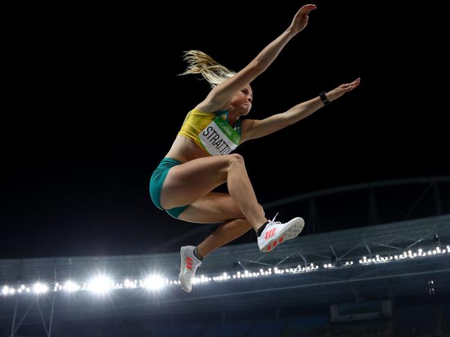 RIO DE JANEIRO, BRAZIL - AUGUST 17: Brooke Stratton of Australia competes in the Women's Long Jump final on Day 12 of the Rio 2016 Olympic Games at the Olympic Stadium on August 17, 2016 in Rio de Janeiro, Brazil. (Photo by Cameron Spencer/Getty Images)