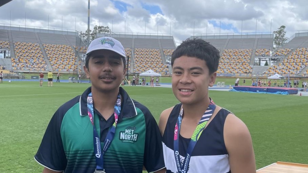 Aspley SHS's Dilpreet Sharma and Canterbury College's Cash Glavish after the hammer will chase podium positions in their age group.