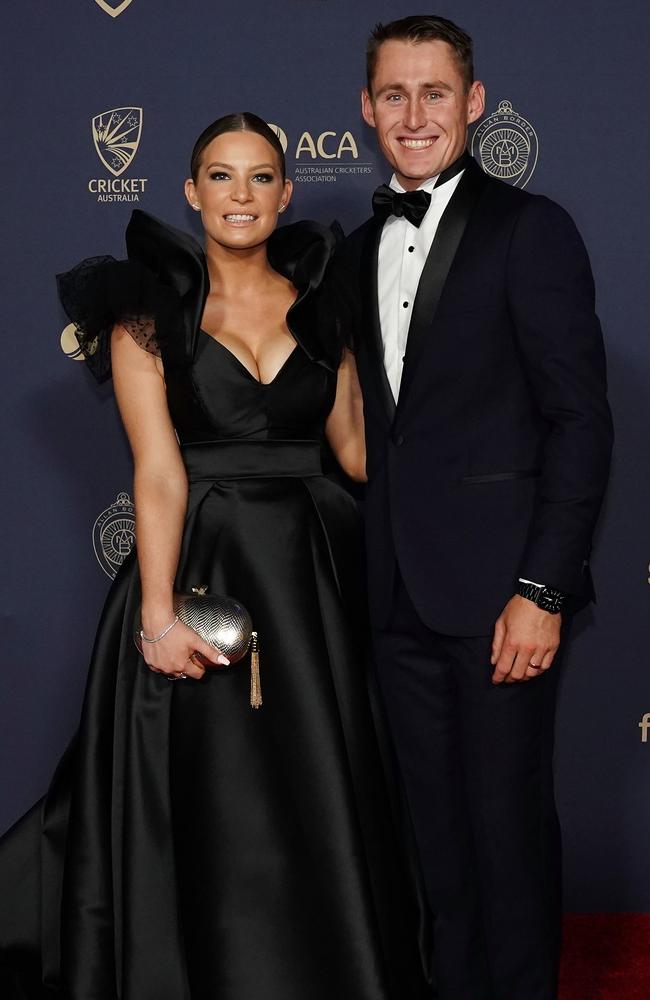 Rebekah Labuschagne and Marnus Labuschagne arrive to attend the 2020 Australian Cricket Awards at Crown in Melbourne, Monday, February 10, 2020. Picture: AAP Image/ Scott Barbour