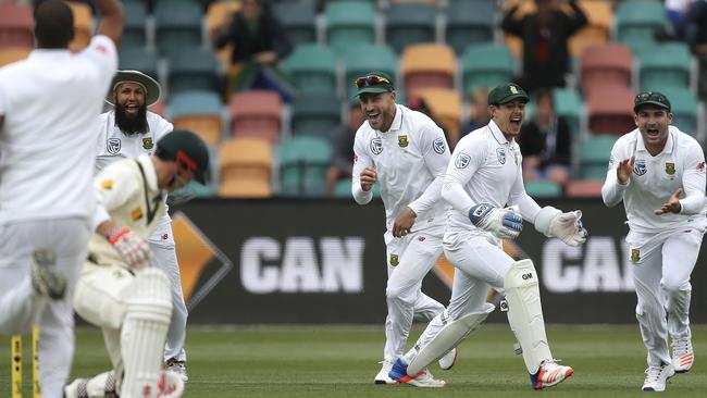 The South African players couldn’t believe their luck. Picture: AAP