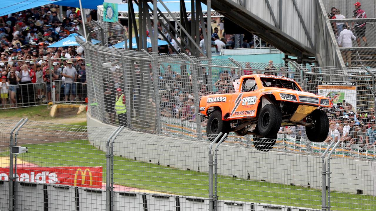 Robby Gordon flying in the Stadium Super Trucks at the Adelaide 500. Picture Calum Robertson.