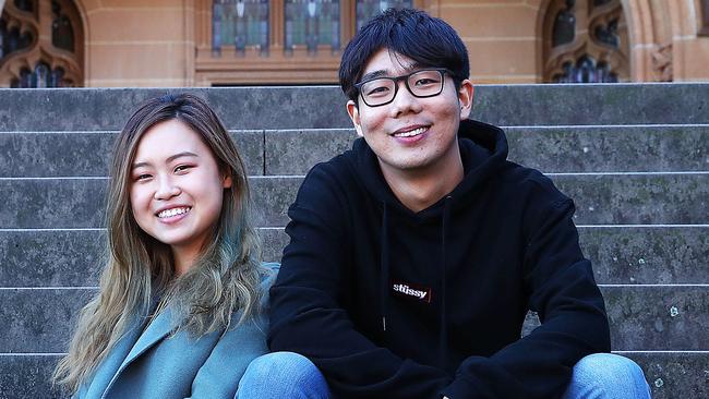 International students, Lydia Feng and Mark Li, both 24, from China at Sydney University. They are both doing a masters in commerce. Picture: John Feder