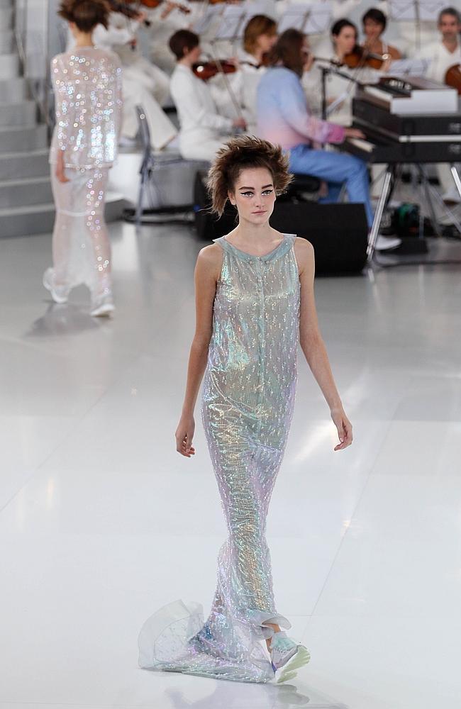 Mermaid in trainers, match made in evening wear heaven for Chanel. Picture: AFP 