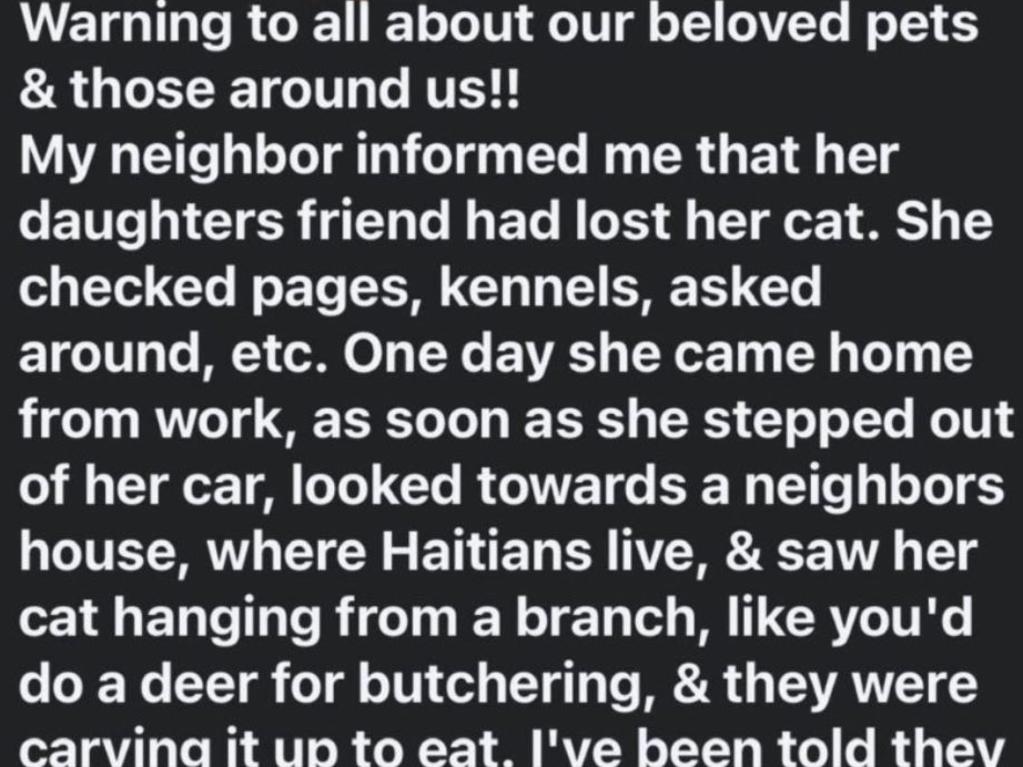 A post on a community Facebook group was picked up online and spread like wildfire - despite there being no evidence and local police shutting down her claims. Picture: X